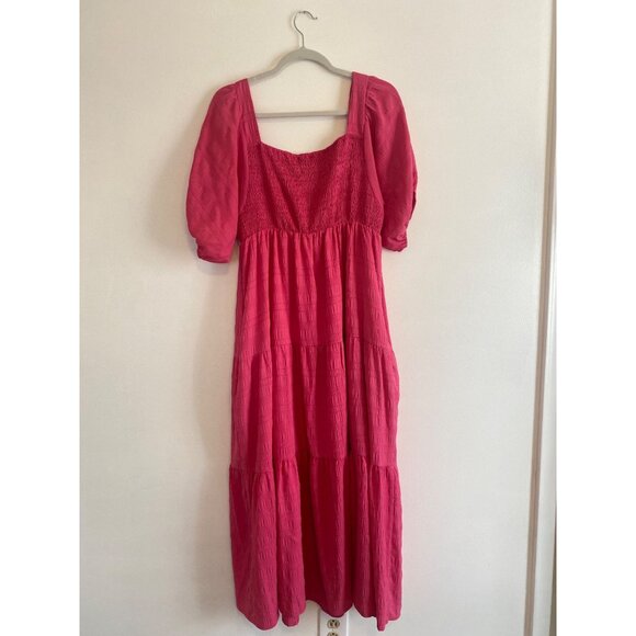 NWT Pink Puff Sleeve Maxi Dress by J. NNA Smocked Bodice Square Neck Size L - Picture 7 of 8